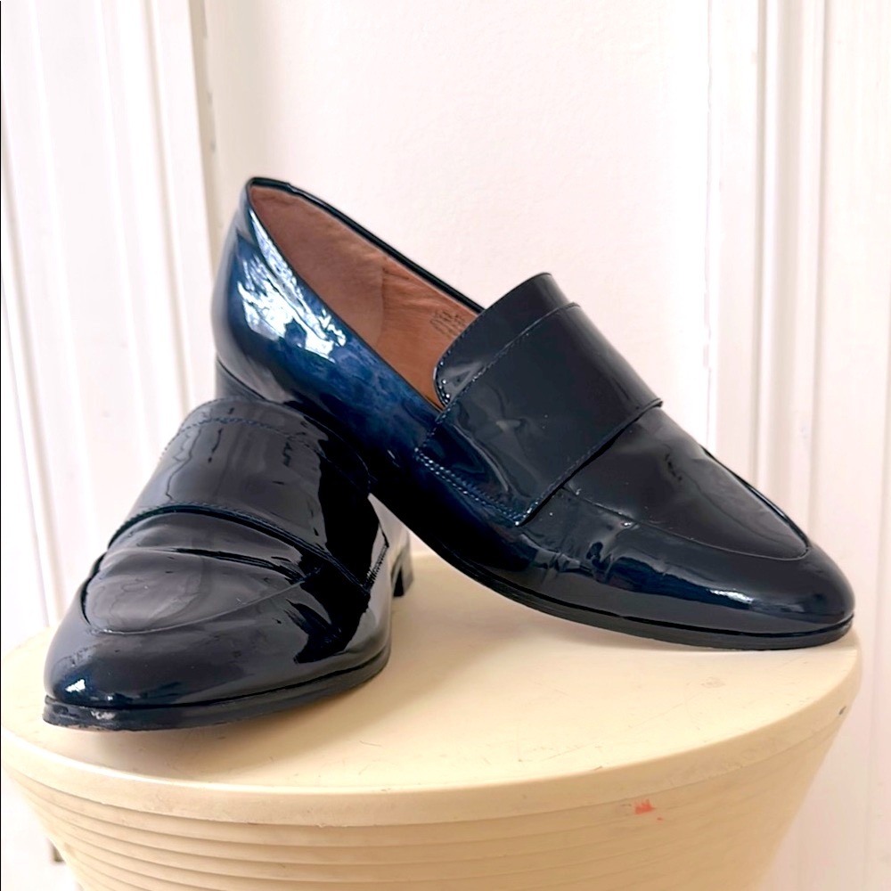 New in Box, Navy patent leather Halogen flats.